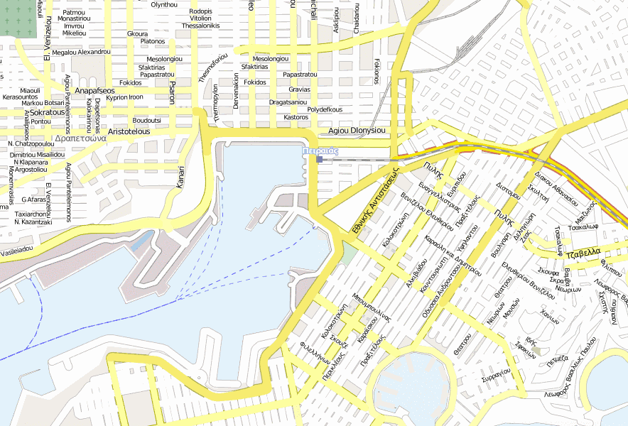 Piräus Stadtplan mit Satellitenfoto und Unterkünften von Athen